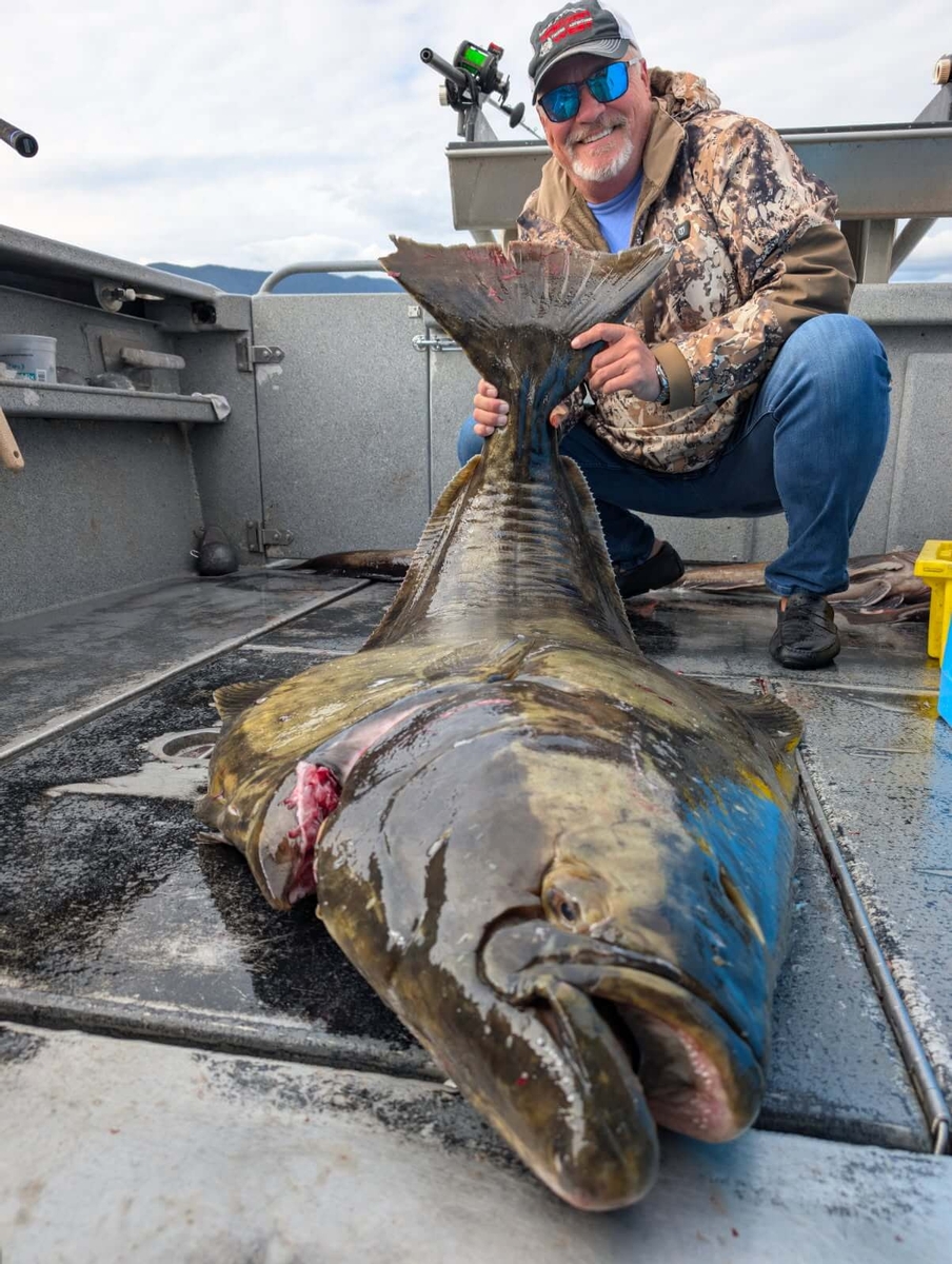 Monster halibut caught in Sitka, Alaska, with Horizon West Fishing Adventures